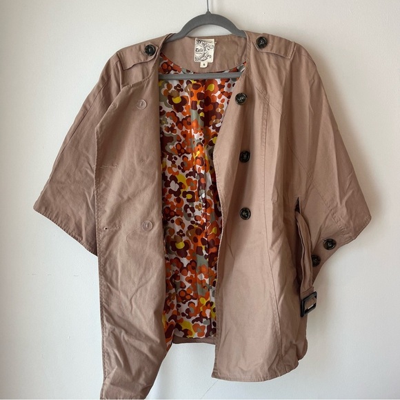 Tulle Tan Cape Jacket Women’s Small Khaki Cotton Double Breasted Y2K Mod - Picture 9 of 14